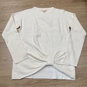 Mazik White Long Sleeve Knotted ribbed sweater Top S